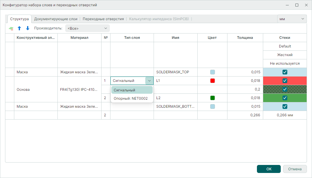 Рис. 1 Выбор цепи для опорного слоя