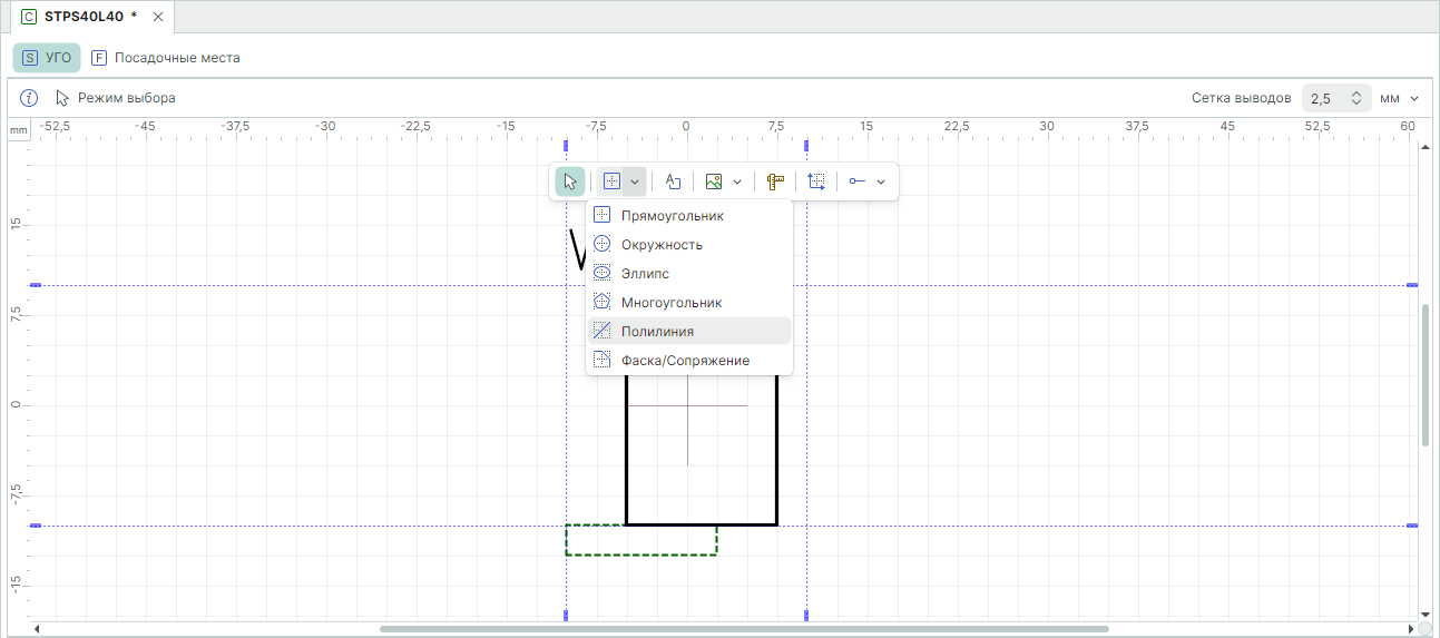 Рис. 4 Выбор инструмента «Полилиния»