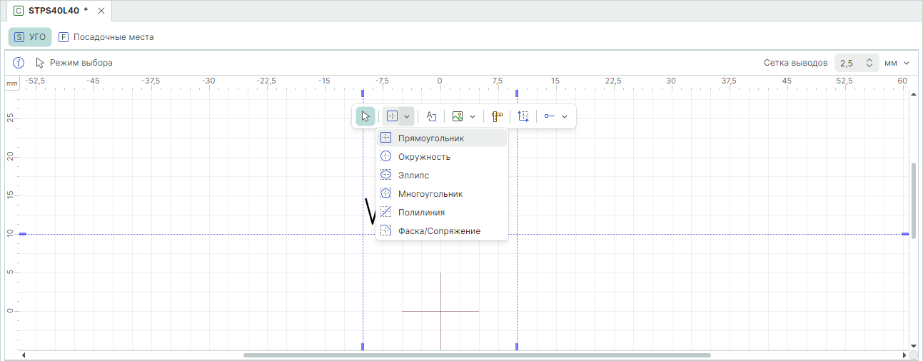 Рис. 1 Выбор инструмента «Разместить прямоугольник» 