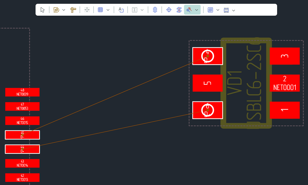 Рис. 1 Выбор начальных контактных площадок для трассировки диффпары