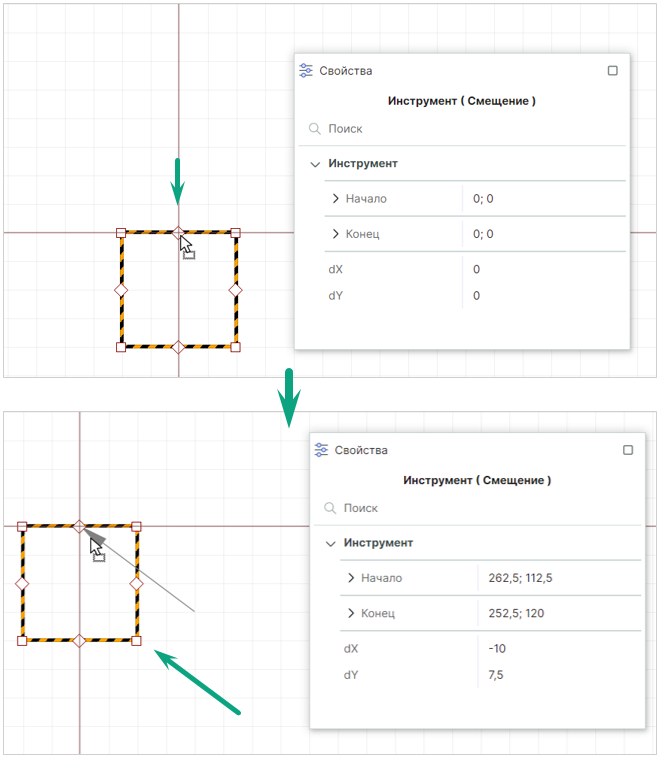 Рис. 1 Выбор точки редактирования для выполнения смещения объекта