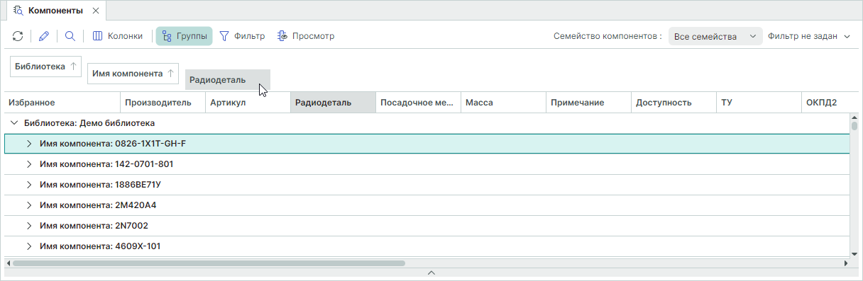 Рис. 5 Группировка компонентов