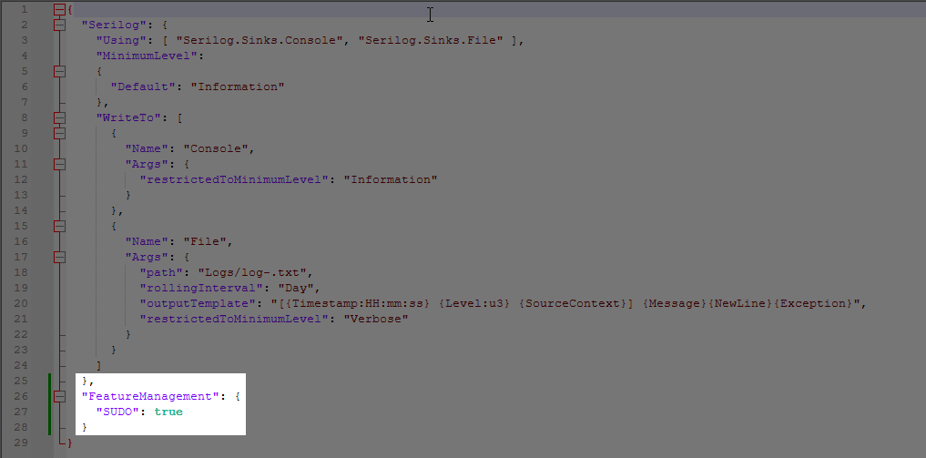 Рис. 1 Содержимое файла appsettings.json