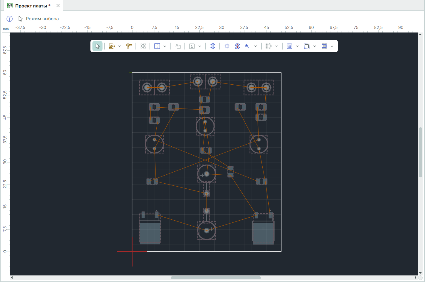Рис. 3 Отображение всех размещенных компонентов на плате 