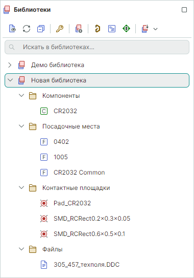 Рис. 1 Панель «Библиотеки»