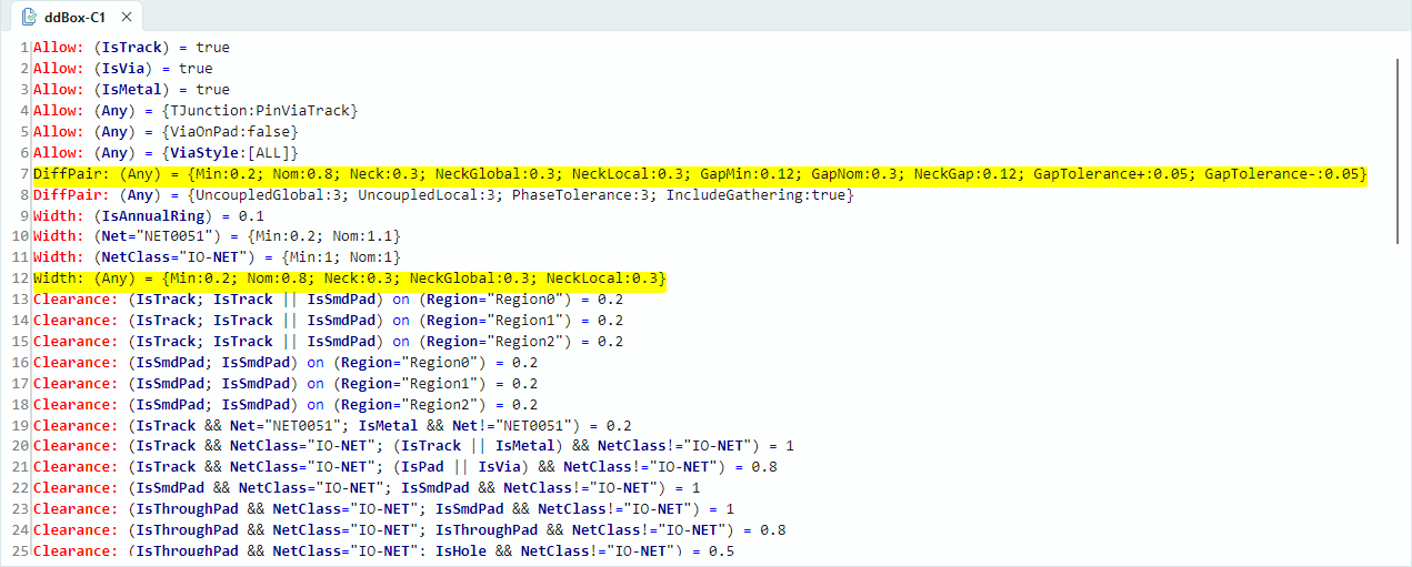 Рис. 2 Отображение ошибки в текстовой части редактора правил