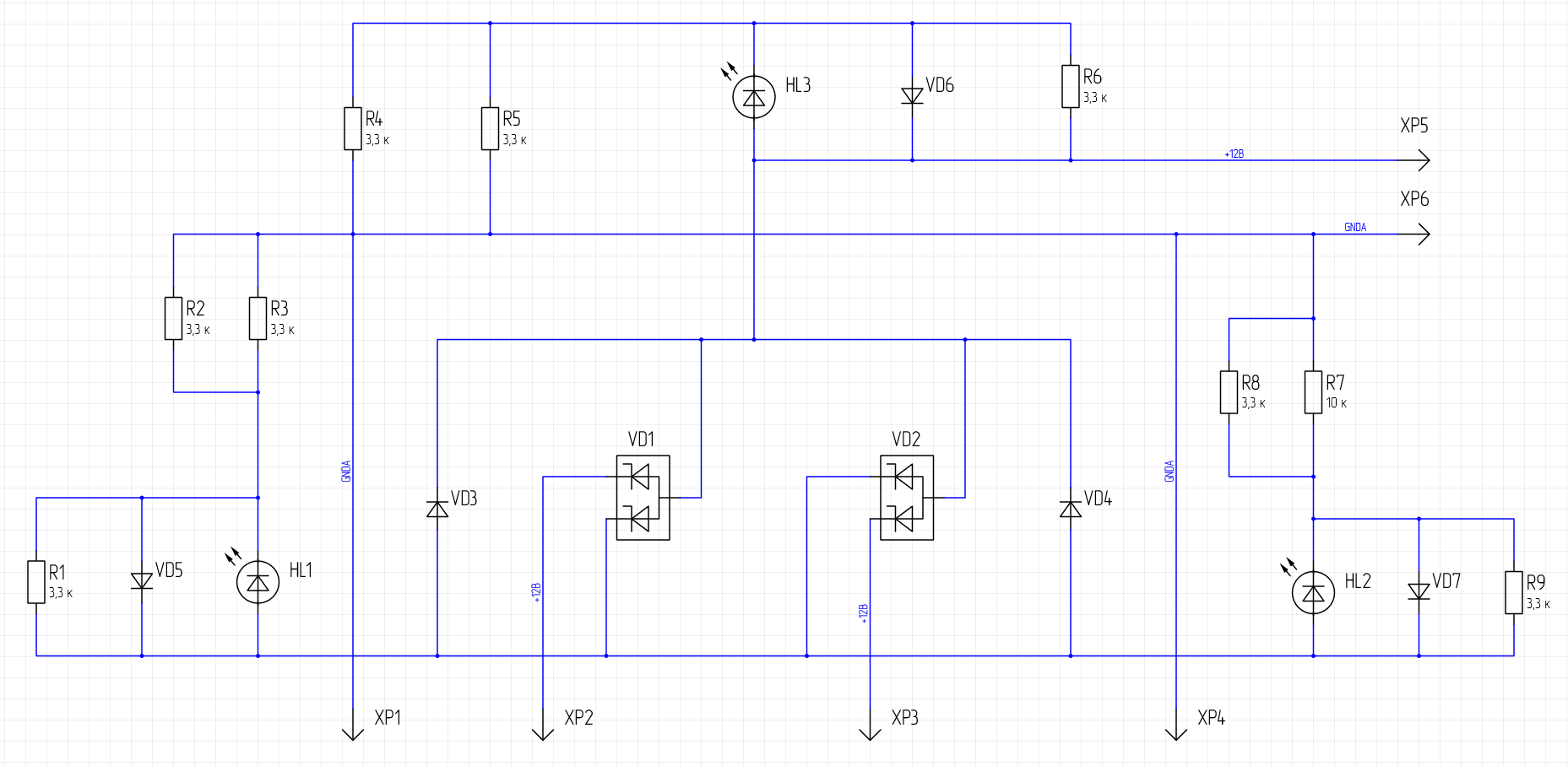 Рис. 1 Схема платы модуля коммутации