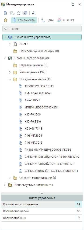 Рис. 1 Дерево вкладки «Компоненты»