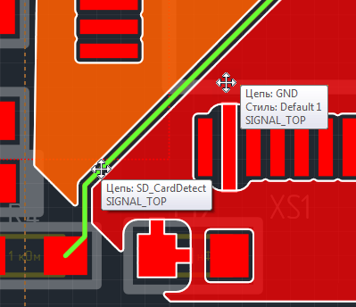 Рис. 1 Пример разделения области металлизации треком