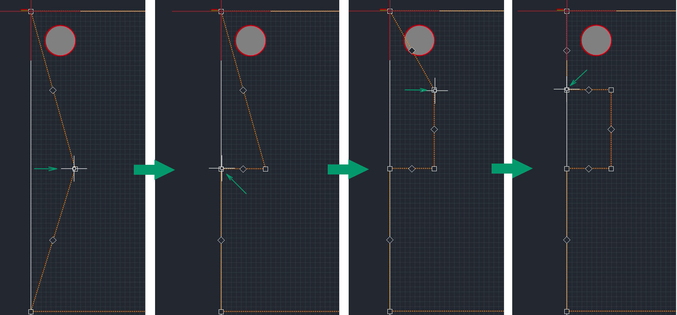 Рис. 2 Редактирование границ области металлизации
