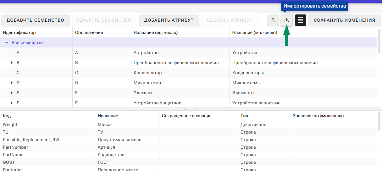 Рис. 2 Вызов импорта семейств