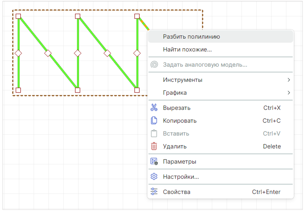 Рис. 1 Инструмент «Разбить полилинию»