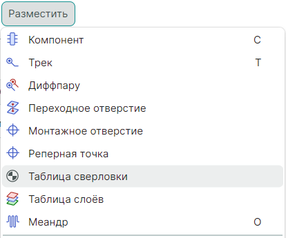 Рис. 1 Инструмент «Таблица сверловки»
