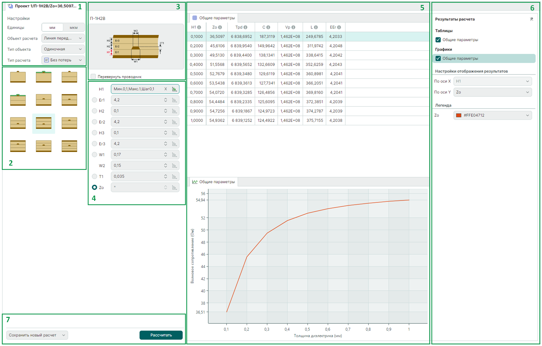 Рис. 1 Интерфейс для расчета параметров ЛП