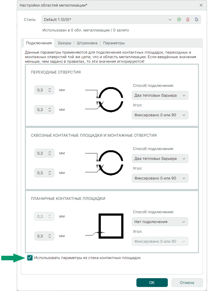 Рис. 5 Использование заранее заданных параметров термобарьеров