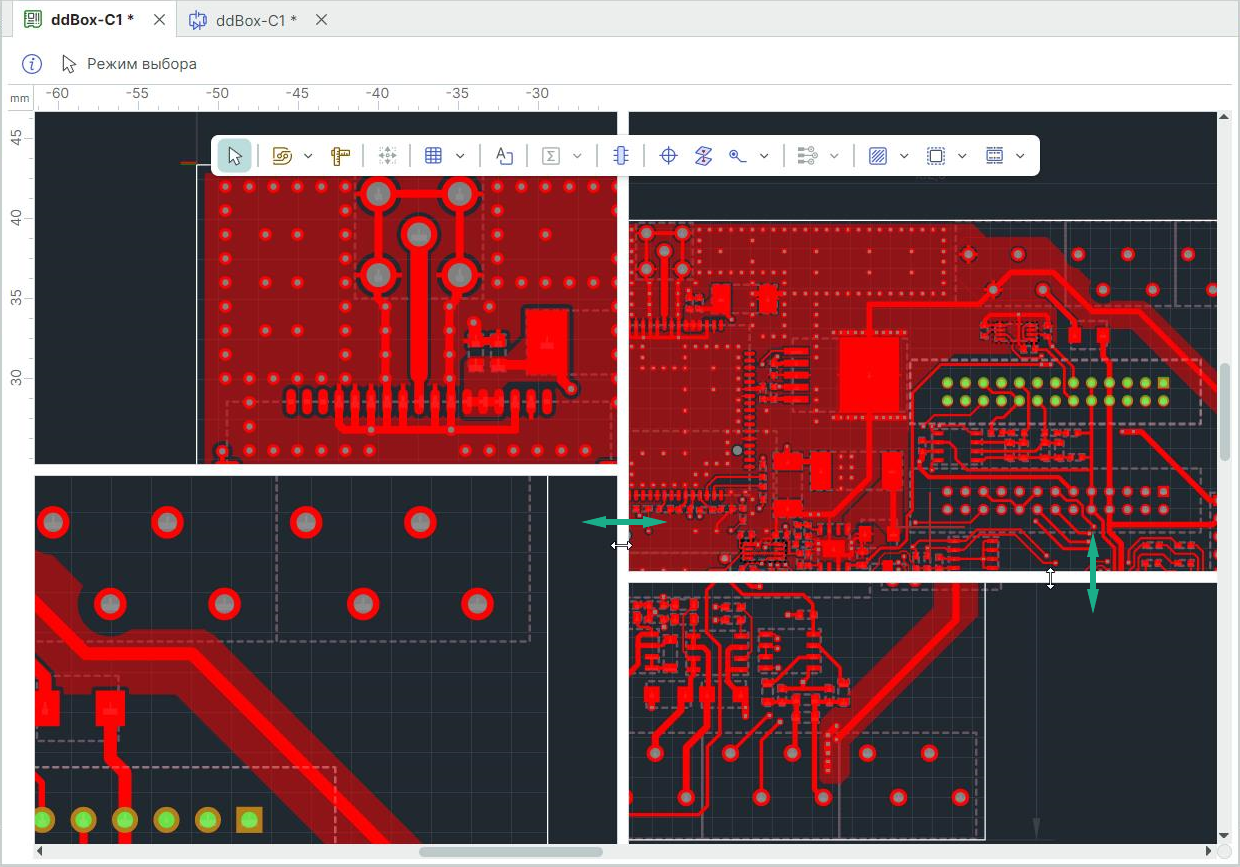 Рис. 6 Изменение размеров подобластей в рабочей области