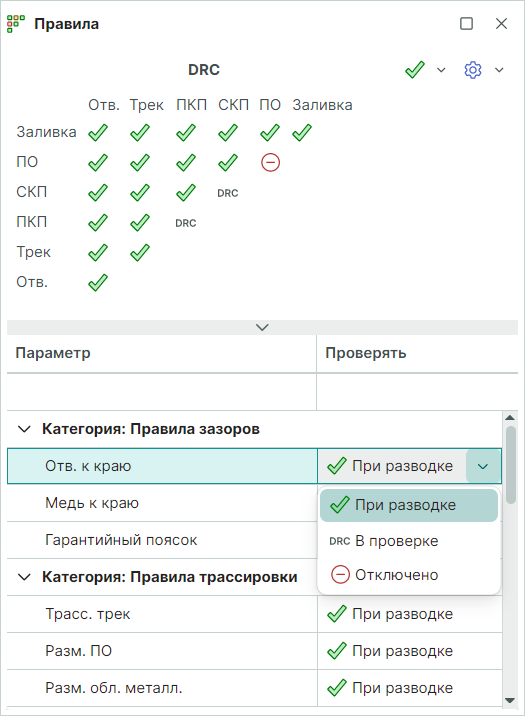 Рис. 3 Изменение типа проверки правила