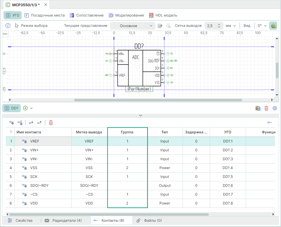 Рис. 1 Определение группы контакта