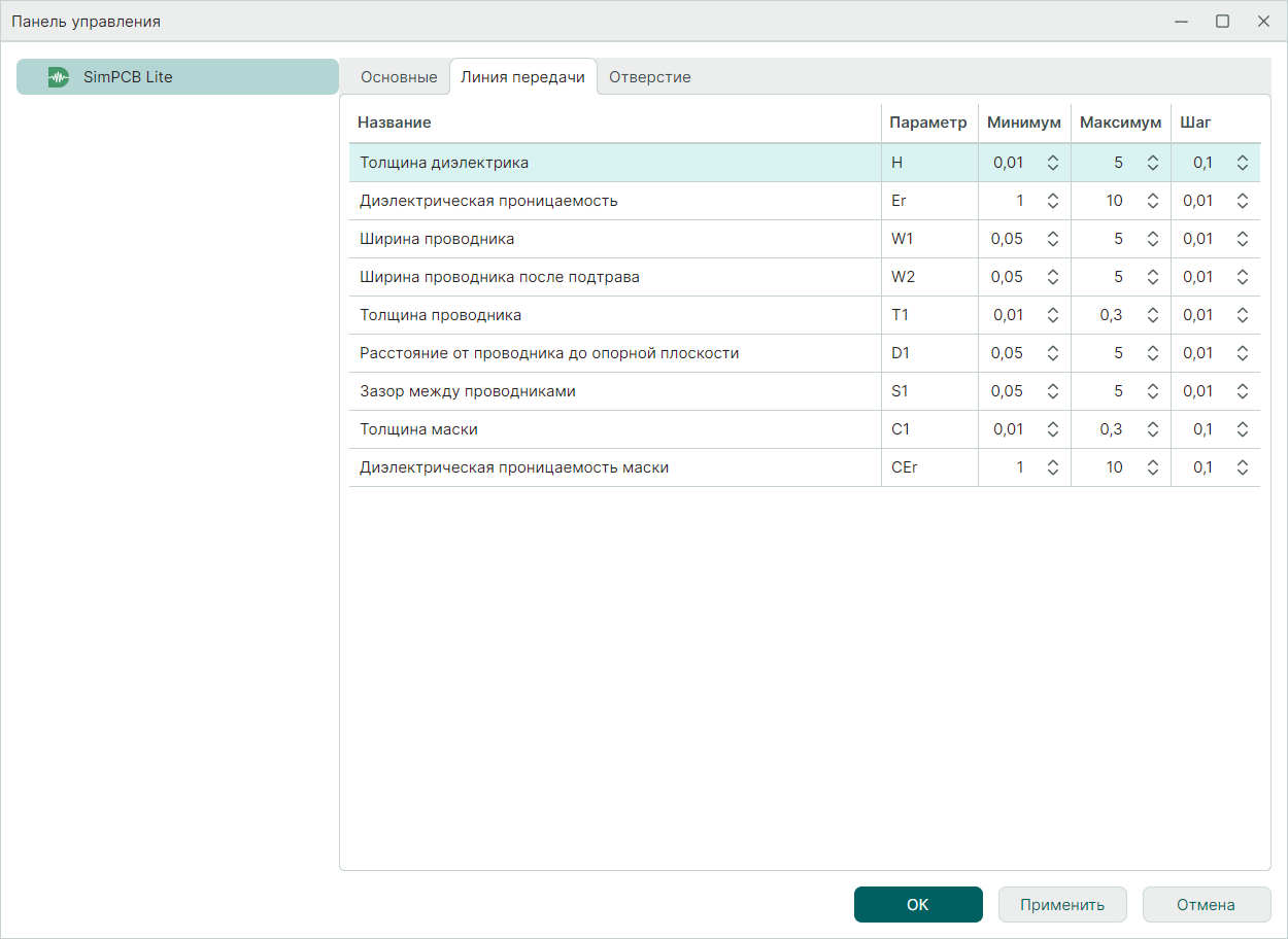 Рис. 4 Вкладка «Линия передачи»