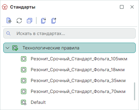 Рис. 2 Перечень предустановленных технологических правил