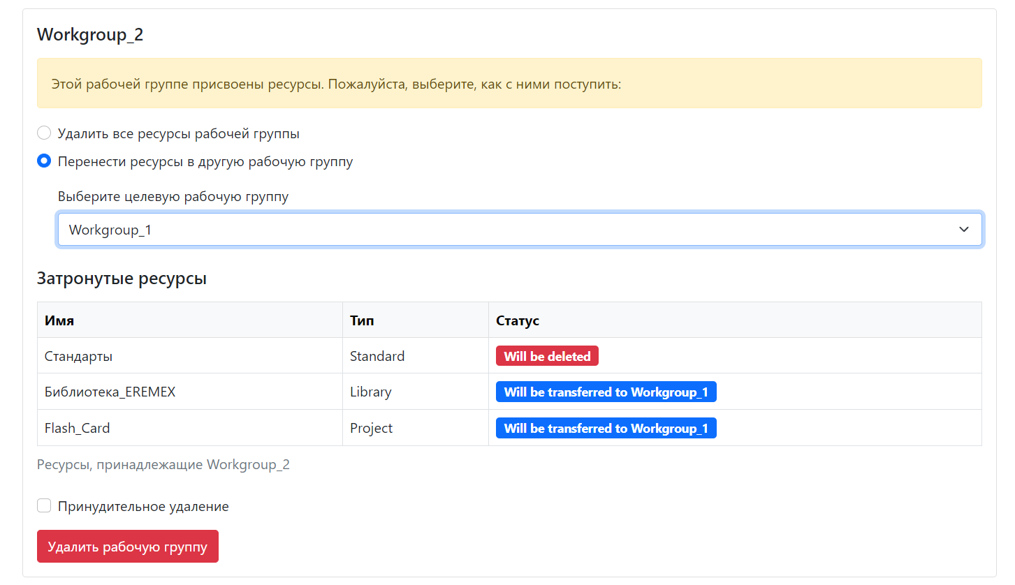 Рис. 5 Перенос ресурсов рабочей группы