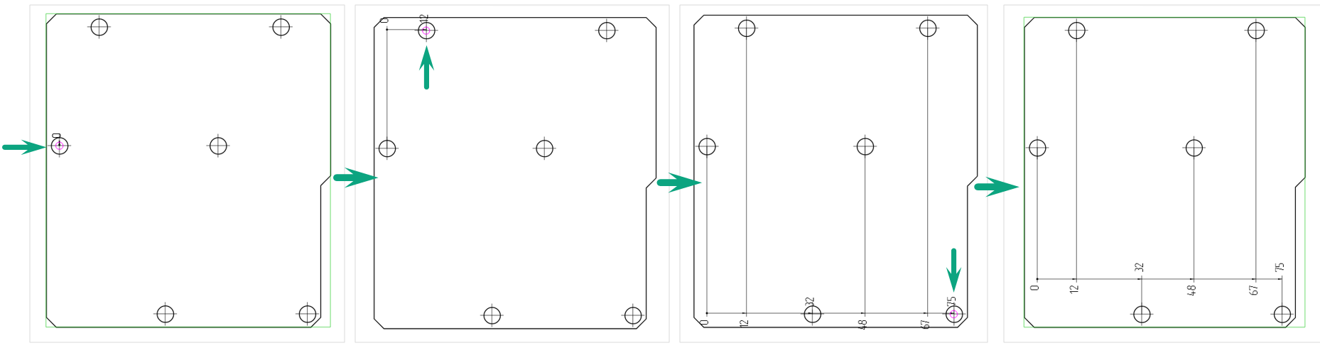 Рис. 1 Размещение горизонтальной размерной линии от общей базы с общей размерной линией
