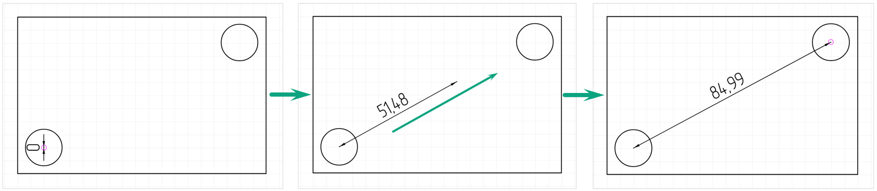 Рис. 1 Размещение диагональной размерной линии