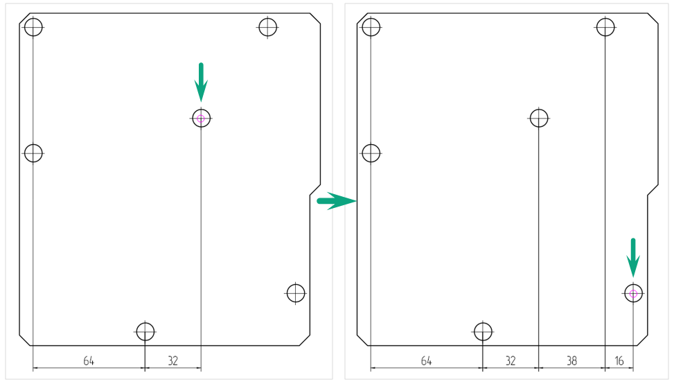 Рис. 2 Второй и последующие размеры горизонтальной цепной размерной линии
