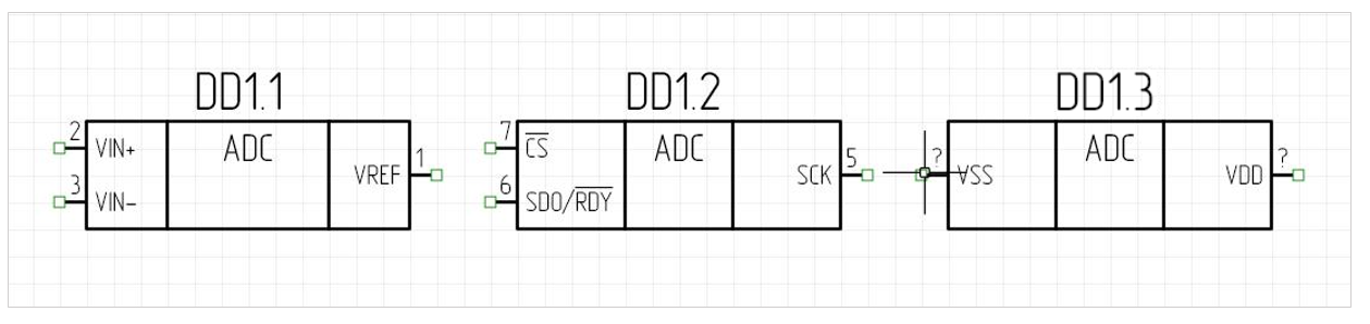 Рис. 1 Размещение нескольких секций радиодетали на схеме