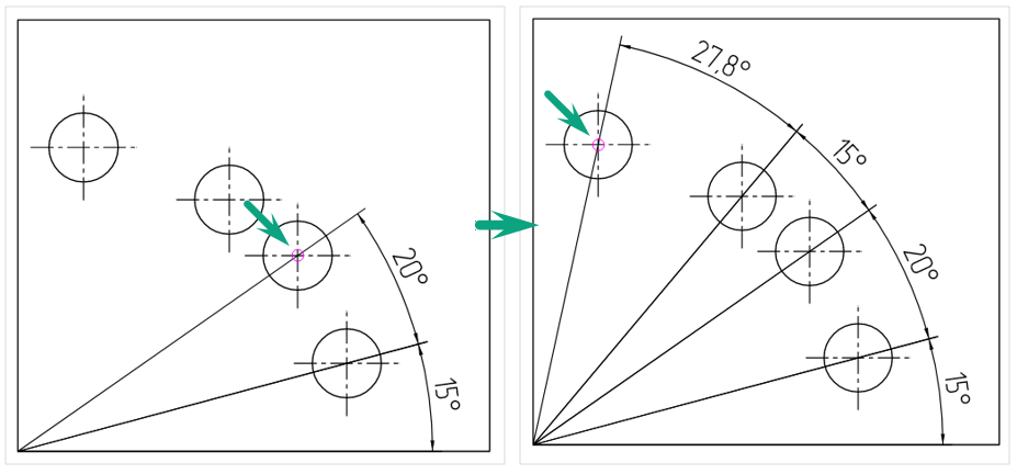 Рис. 2 Второй и последующие размеры угловой цепной размерной линии