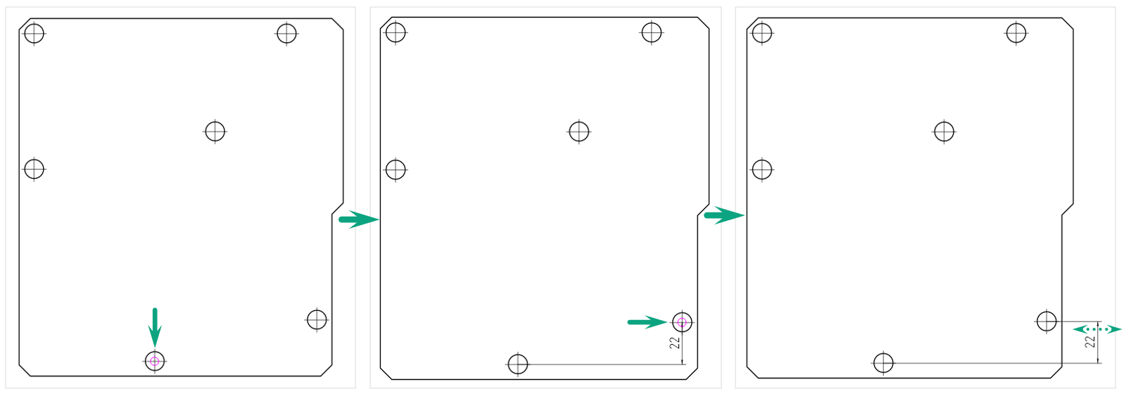 Рис. 1 Размещение вертикальной цепной размерной линии. Первый размер