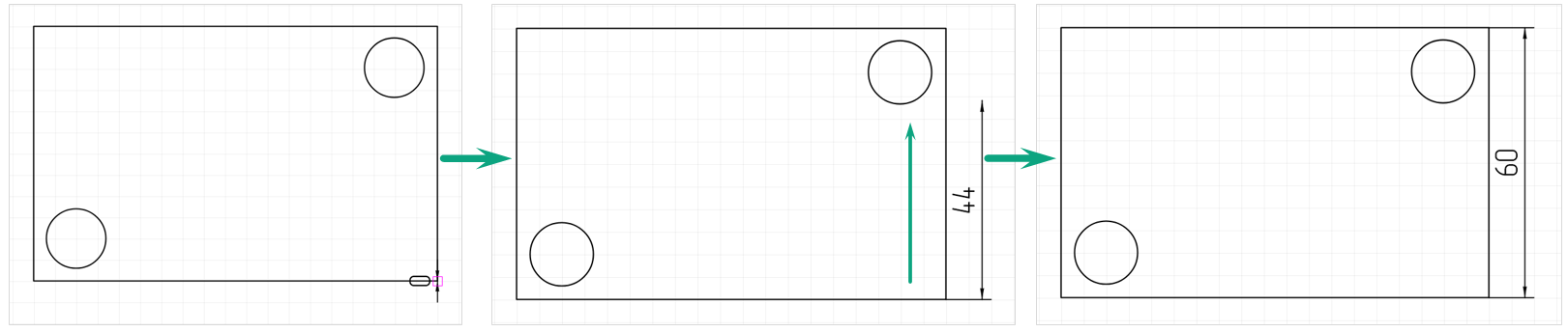 Рис. 1 Размещение вертикальной размерной линии