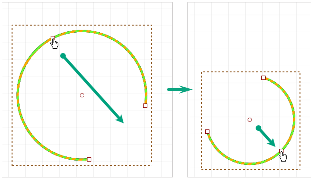 Рис. 1 Редактирование дуги