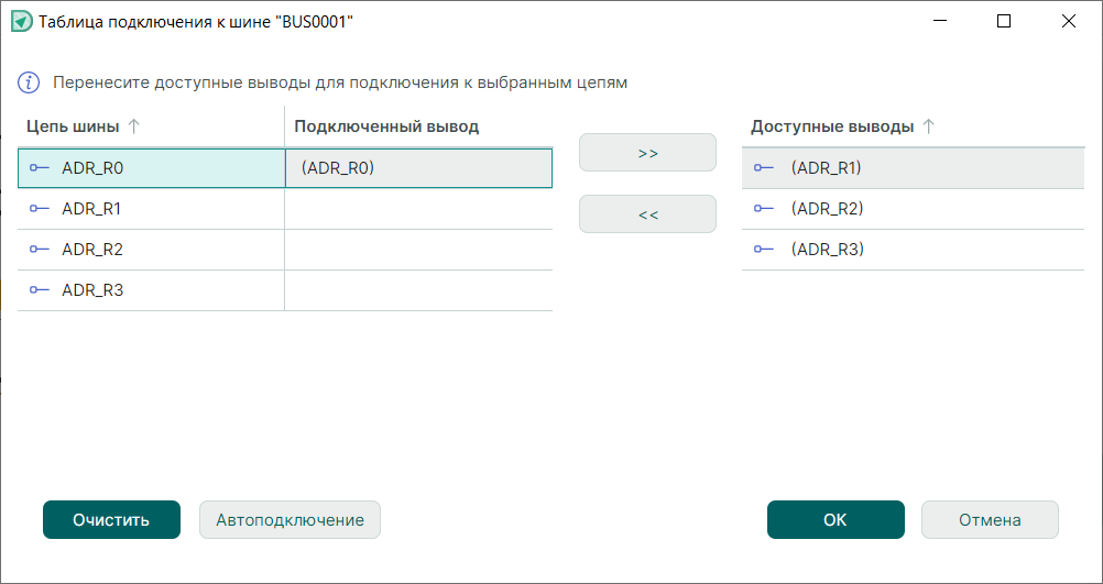 Рис. 2 Соответствие между цепью и выводом установлено