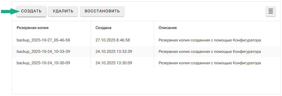 Рис. 2 Создание резервной копии