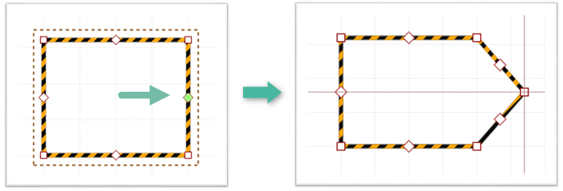 Рис. 3 Создание новой вершины и точек редактирования