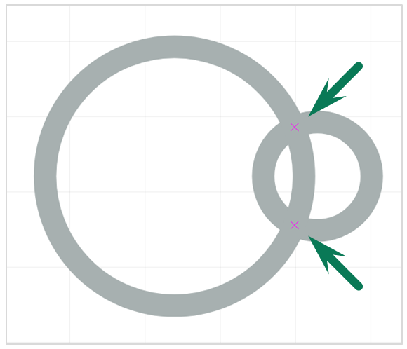 Рис. 2 Привязка к пересечению объектов не по сетке