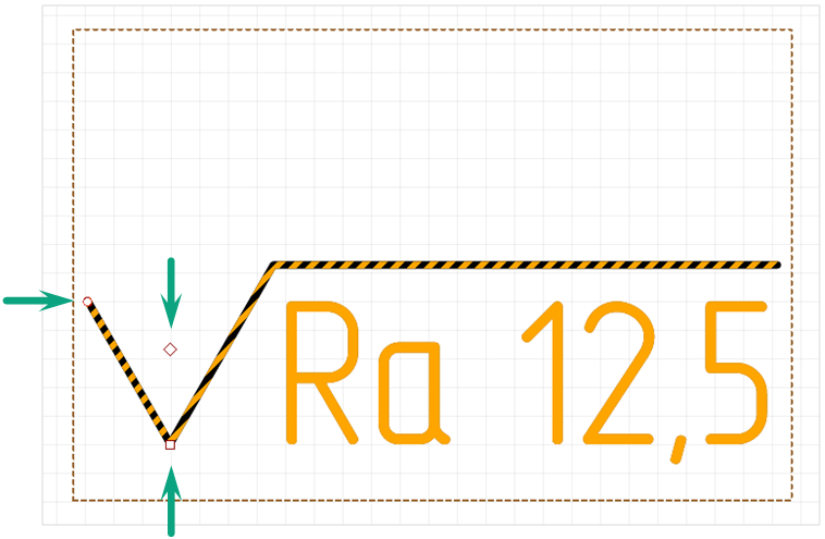 Рис. 3 Точки редактирования обозначения шероховатости