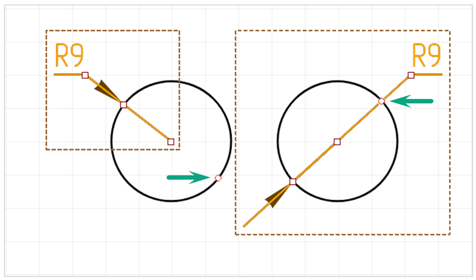 Рис. 4 Точки редактирования радиальной размерной линии