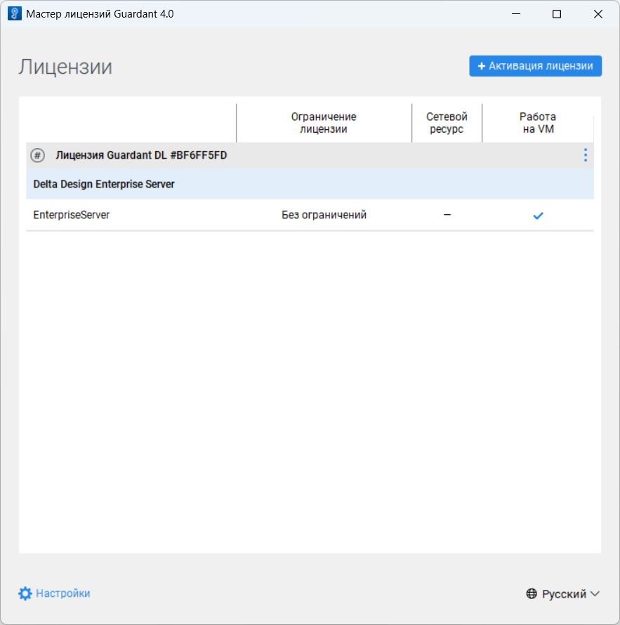 Рис. 5 Информация о лицензированных продуктах