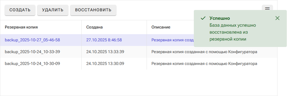 Рис. 10 Окончание процедуры удаления резервной копии