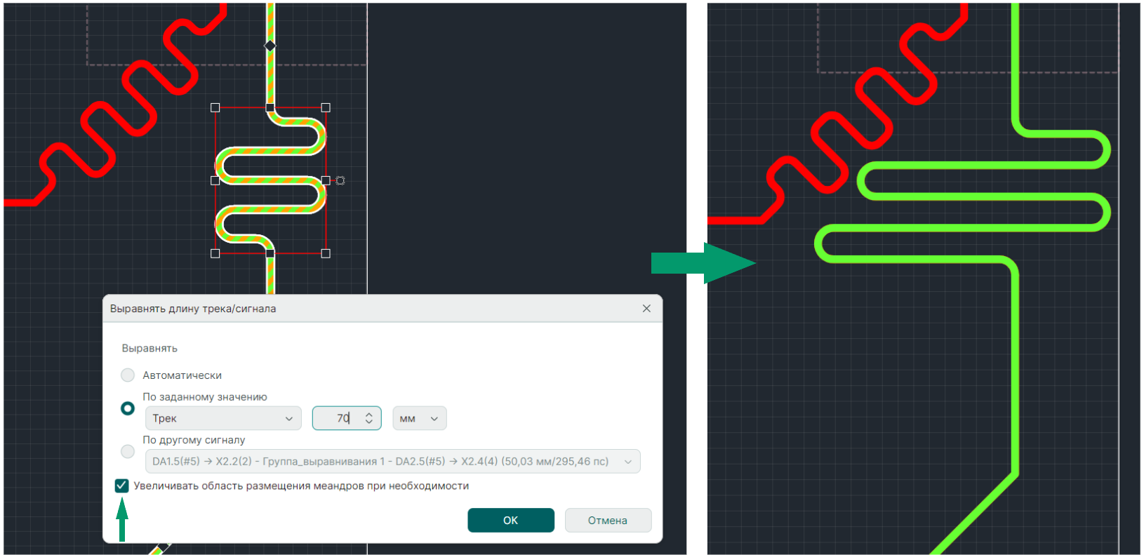 Рис. 2 Увеличение области размещения меандра