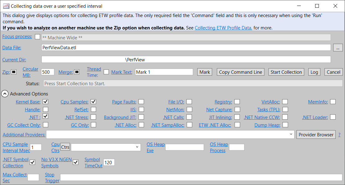 Рис. 2 Запуск утилиты PerfView