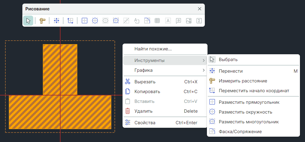 Рис. 5 Выбор инструмента и формирование фигуры