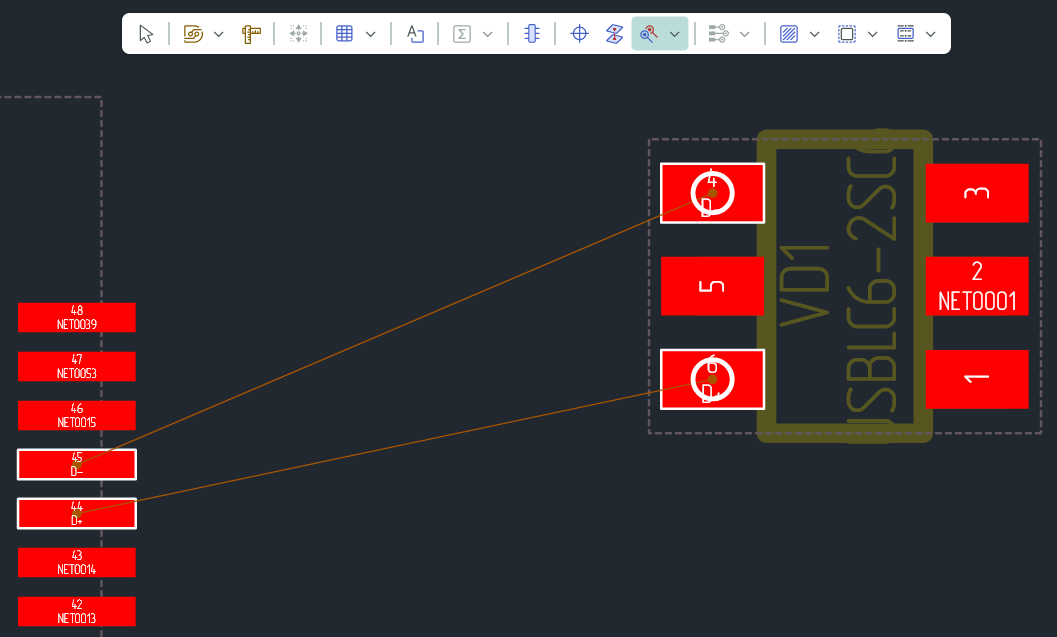 Рис. 1 Выбор начальных контактных площадок для трассировки диффпары