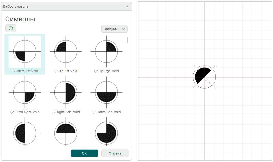 Рис. 1 Выбор символа из списка системных