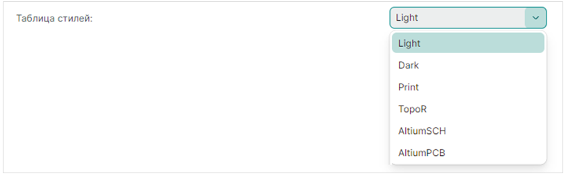 Рис. 2 Выбор таблицы стилей