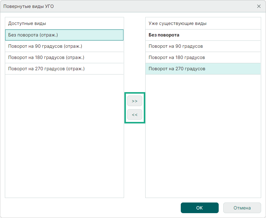 Рис. 6 Выбор типов представлений