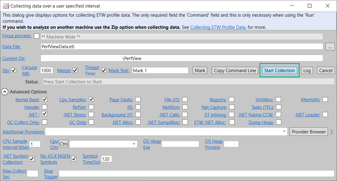 Рис. 4 Запуск сбора данных