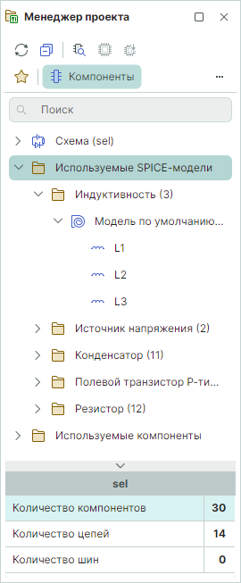 Рис. 1 Пример иерархии «Используемые SPICE-модели»